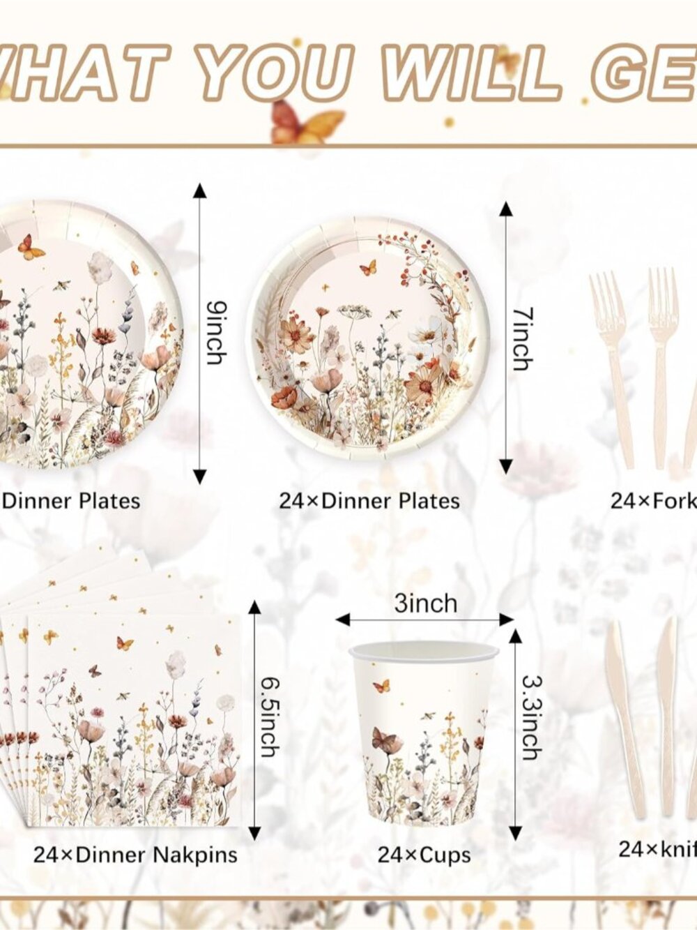 120 PCS Wildflower Party Decorations Birthday Party Supplies Including Plates, C - Picture 2 of 5